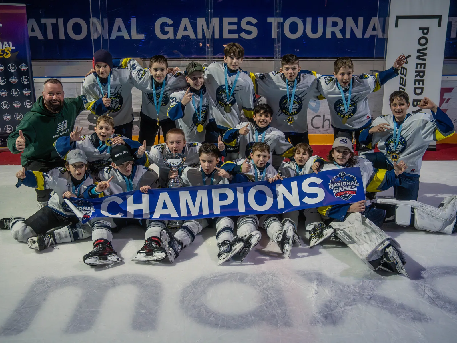 The winning team with the Champions banner