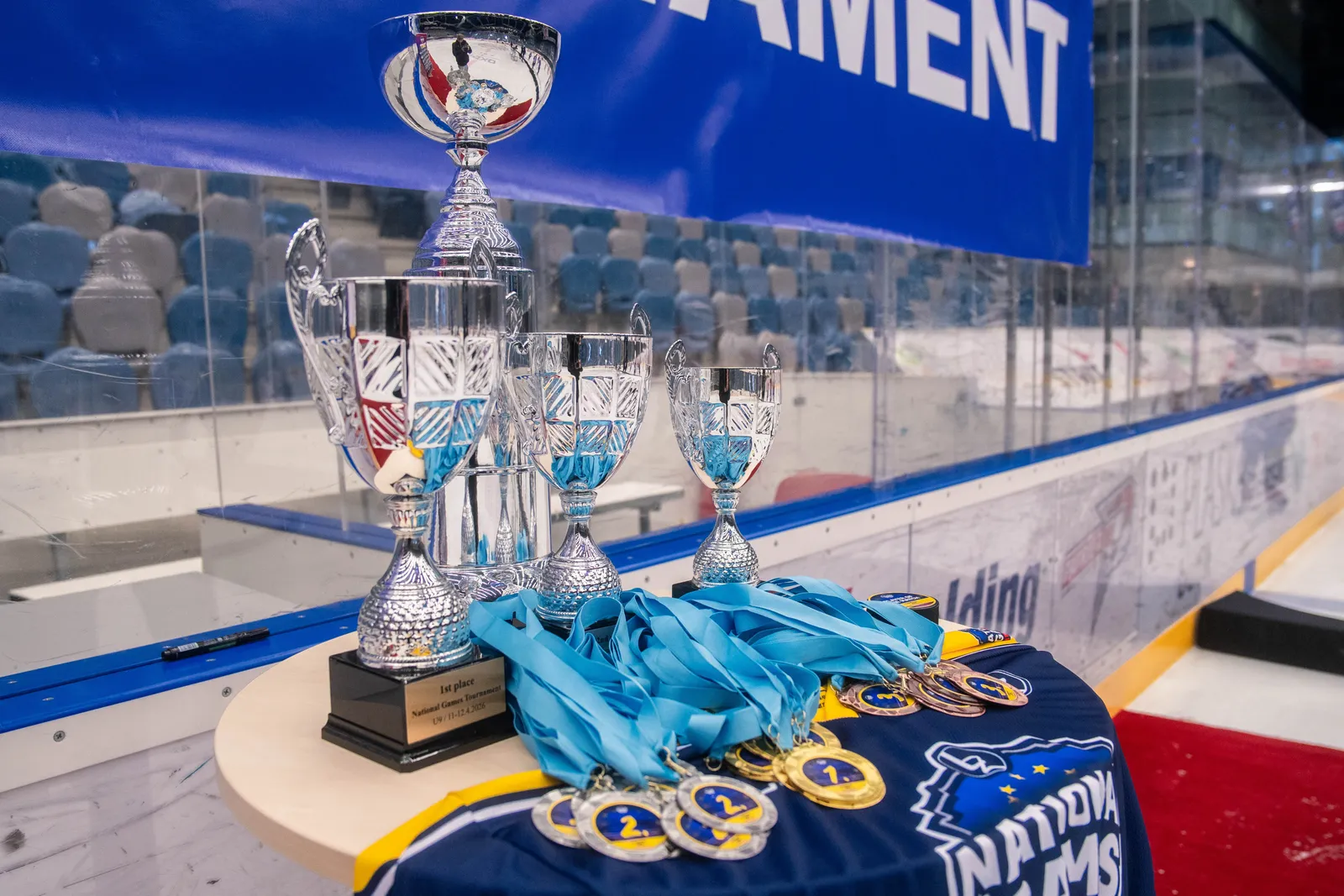Trophies and medals ready on the table